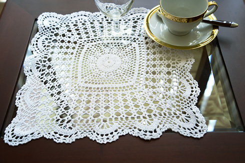 Square Crochet Placemat 13"x13". White. Cotton. 1 Each.